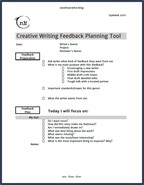 creative writing feedback form