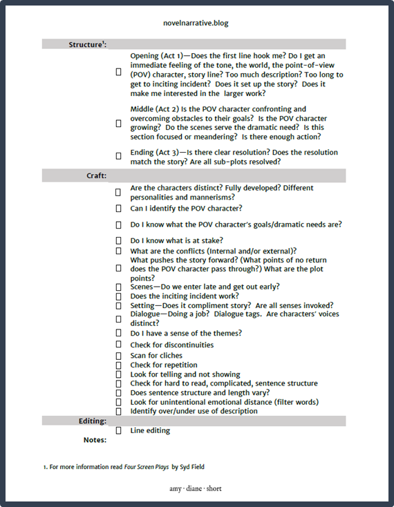 creative writing feedback checklist